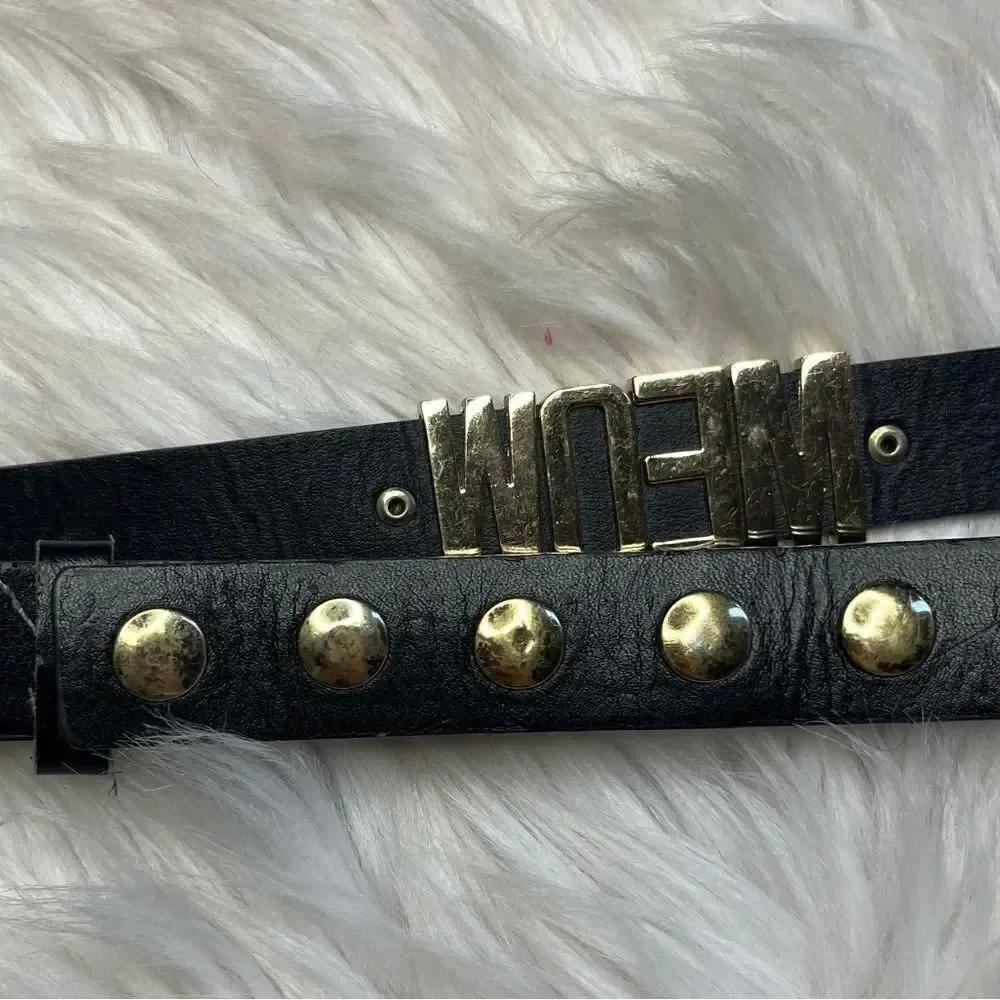Deena & Ozzy MEOW Fashion Belt Black and Gold Small